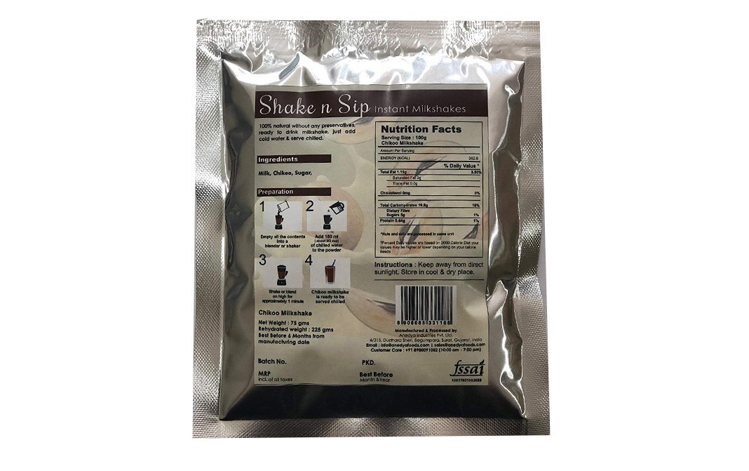 Cira Shake n Sip Chikoo Milkshake   Pack  75 grams